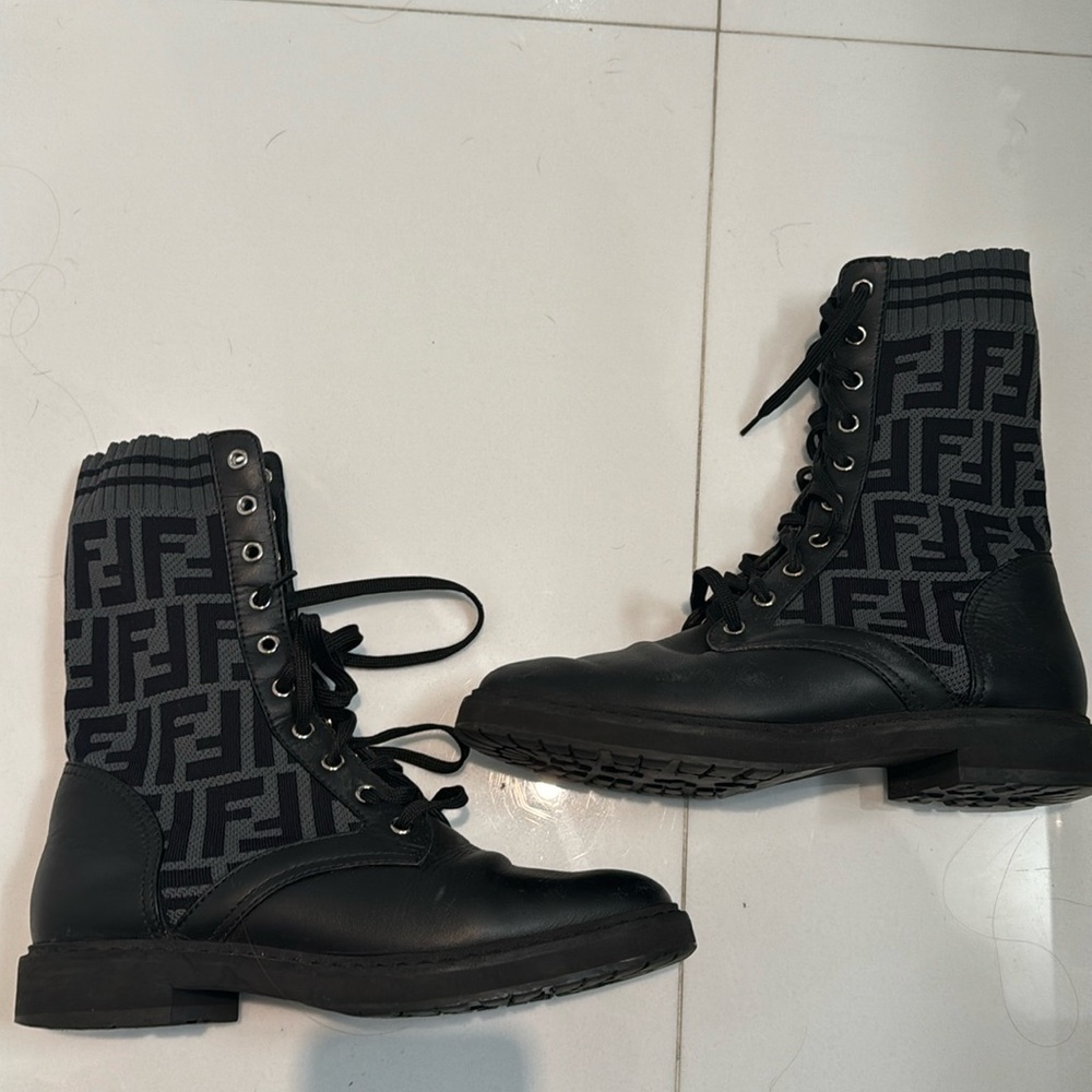 Authentic Fendi logo combat boots